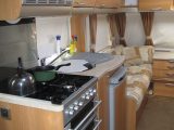Kitchen boasts a seperate oven and grill and a versatile hob in the 2009 Swift Charisma 565, reviewed by Practical Caravan