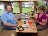 There's plenty of room for four people to sit and eat in the front lounge