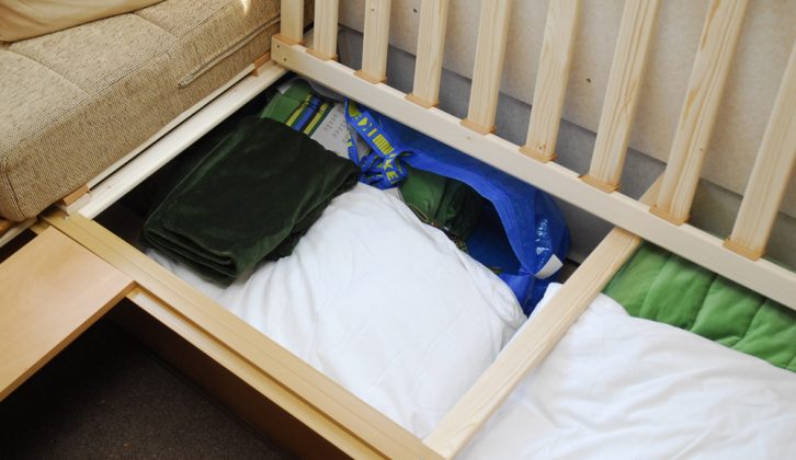 Softwood bed box lids are hinged to the back