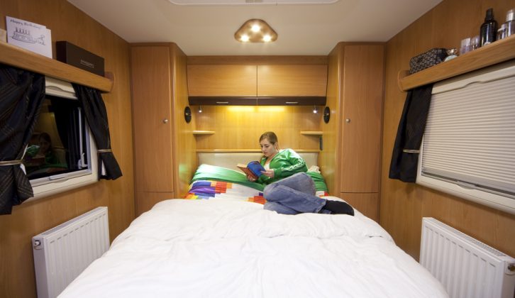 Island bed has comfy memory foam mattress in the 2012 Buccaneer Caravel reviewed by Practical Caravan