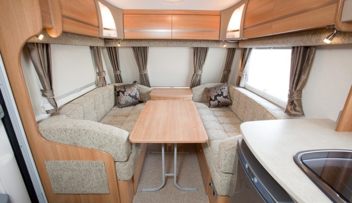 Modern fabrics and locker door design create a very attractive lounge area in the 2010 Coachman Laser 650/4 four-berth caravan, says Practical Caravan's expert reviewer
