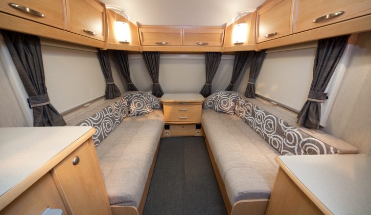 Both lounges feature attractive upholstery in the twin-dinette five-berth 2010 Elddis Avanté 505