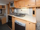 The kitchen is well equipped but is short on storage area in the twin-dinette five-berth 2010 Elddis Avanté 505: review by Practical Caravan's experts