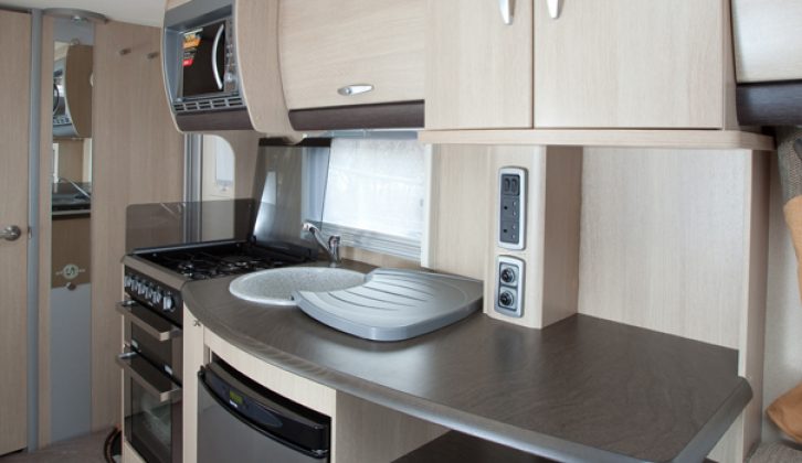 Storage options in the kitchen are good, with cupboards and shelving: 2010 Sterling Eccles Moonstone review by Practical Caravan's experts