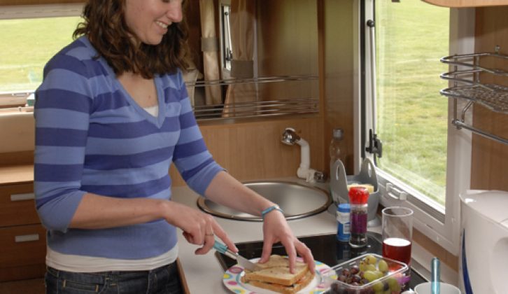 Kitchen has good equipment and work surface in the 2010 Rimor Polaris 530LG reviewed by Practical Caravan