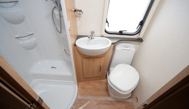 Side washroom is compact but well designed in the  Coachman Amara 550/5 – read Practical Caravan's expert verdict, with the full spec and prices