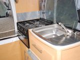 Kitchen is perfectly workable in the Pennine Quartz 4, a lightweight convertible caravan for couples, reviewed by Practical Caravan's experts