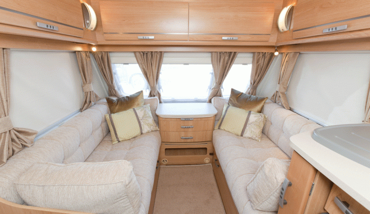 The lounge seat bases are comfortable in the Quasar 534 – read Practical Caravan's expert verdict, full spec, prices and rival caravans