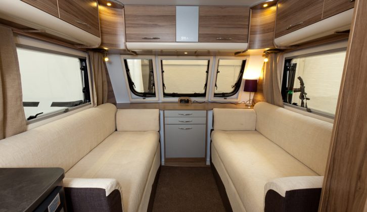 The Tranquility's lounge features sofa-style seats and large front shelf