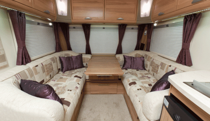 Front lounge in the Bailey Unicorn Cadiz reviewed by the experts at Practical Caravan magazine