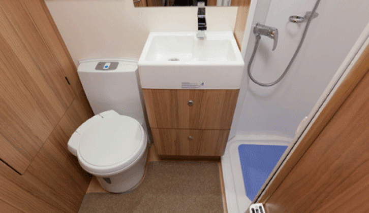 Washroom in the Bailey Unicorn Cadiz reviewed by the experts at Practical Caravan magazine