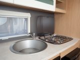 There's a compact kitchen in The Elddis Avanté 372,  a two-berth caravan that's light and easy to tow, as Practical Caravan's expert reviewers discover