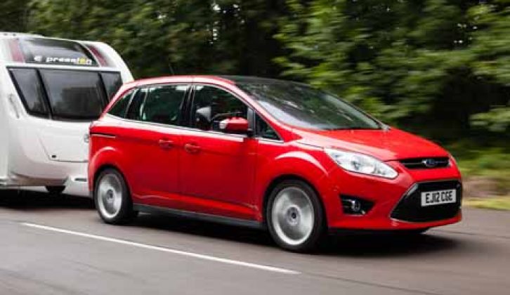 The Ford Grand C-Max tows a Swift Expression 442 in Practical Caravan's expert tow car test