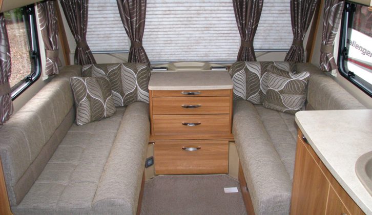 Front lounge in the 2013 Swift Conqueror 645, reviewed by Practical Caravan