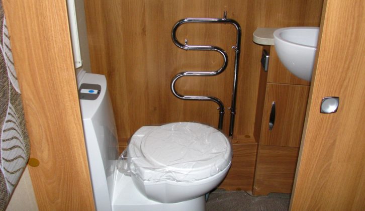 Washroom in the 2013 Swift Conqueror 645, reviewed by Practical Caravan