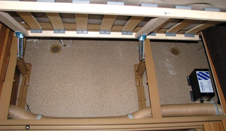 The Sprite Major 4's lounge storage, as reviewed by Practical Caravan