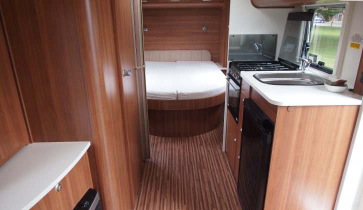 There is a fixed double bed to the rear of the four-berth Adria Altea Trent – read more in the Practical Caravan review