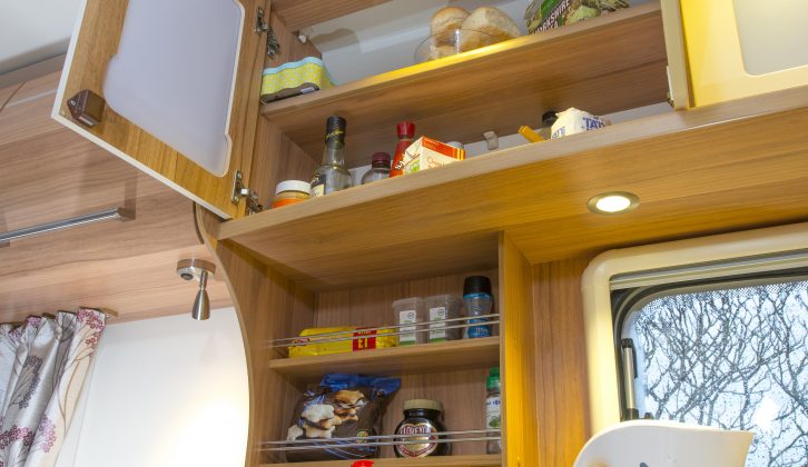 Storage options in the kitchen abound, including a spice rack