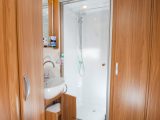 The spacious shower compartment is one of the washroom's stand-out features