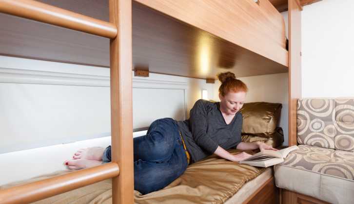 The lower of the two rear bunks is easily long enough for an adult at 1.9m, although the upper bunk has a weight limit of just 70kg, or 11 stone