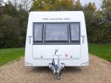 The front view of the Compass Corona 462 shows off it's sleek modern lines, write Practical Caravan