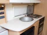 The kitchen in the Avanté 462 has ample worktop and kit, including two sockets and a large sink