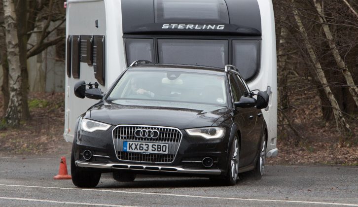 Practical Caravan's reviewer found the Audi A6 Allroad reliably stable through the challenging lane-change test