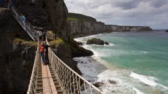 Wonderful views of the Antrim coast are the reward for those willing to walk along the Carrick-a-Rede rope bridge, suspended 80 feet above the sea, on their caravan holidays in Northern Ireland, maybe inspired by Game of Thrones