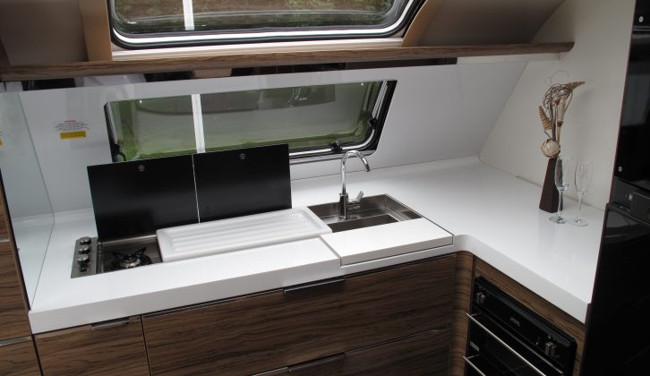 Adria surprises with the front kitchen of its Astella Glam Edition Rio Grande, says Practical Caravan's professional review team