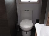 Reviewers from Practical Caravan noted the legroom around the swivel-seat toilet in the Adria Astella Glam Edition Rio Grande