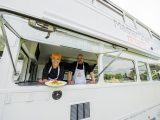 Sit in the orange booths on the top deck while MasterChef maestros including Mat and Jackie cook up delicious street food