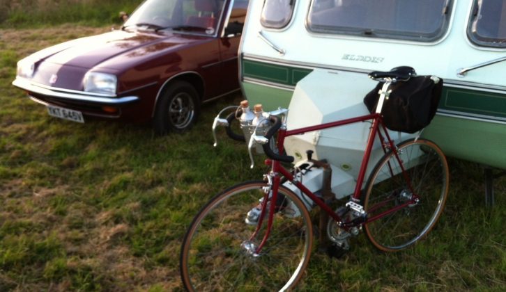 With his retro car, caravan and bicycle, Practical Caravan's tow car expert had the full set and was ready for the festival