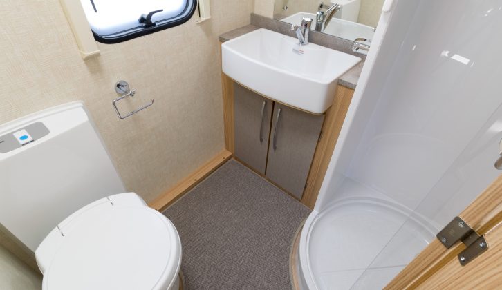 The circular shower is one of the features in the Coachman Vision 580/5's washroom that won praise in Practical Caravan's review