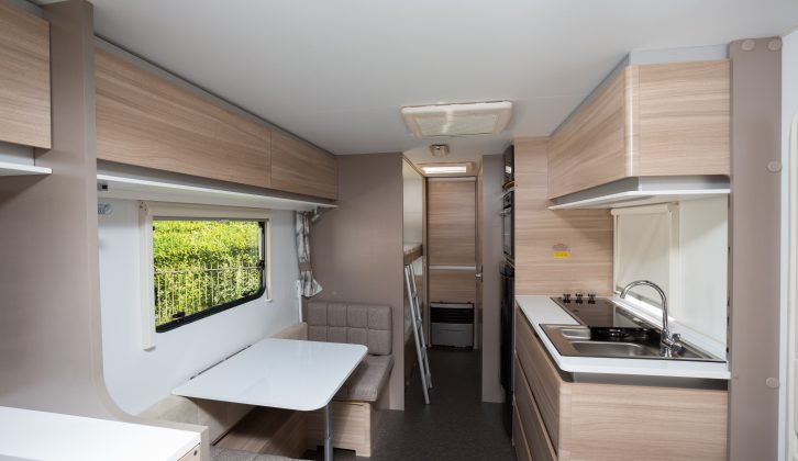 Inside the new Tamar is a rear washroom and a central dinette and bunks, as revealed at the recent 2015 Adria model launch