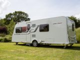 The new stylised B motif can be seen clearly on the side of this single-axle, two-berth Bailey Unicorn Cadiz