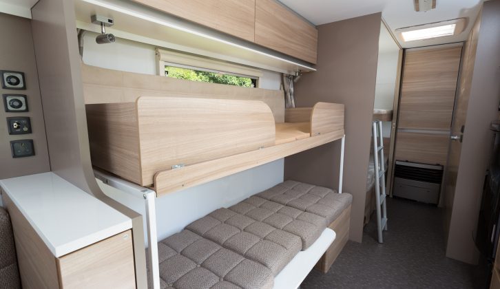 The side dinette converts very easily into bunks, the bottom 1.96m long, the upper 1.87m, as the Practical Caravan review team discovered