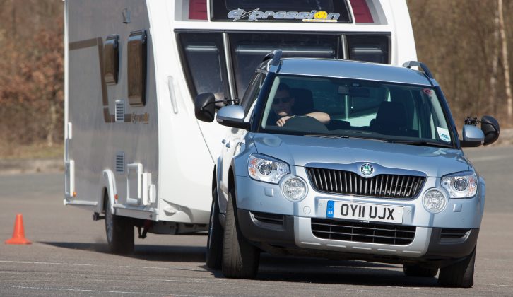 The Yeti, towing a Swift tourer, performed ably and confidently through Practical Caravan's demanding lane-change test