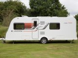 The graphics on the new Unicorn Cadiz better accommodate the front window of this 2015 Bailey caravan