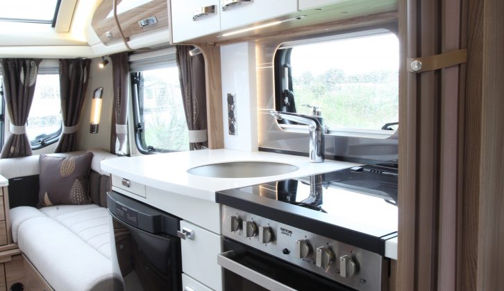 The Swift Elegance 565's kitchen is well specced, even if the Practical Caravan review team felt there's not too much in terms of storage space