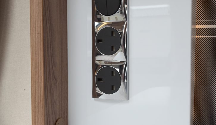 There are a useful number of sockets in the 2015 Swift Elegance 565, reviewed by Practical Caravan
