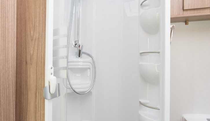 There is a circular shower in the two-berth Coachman Pastiche 460/2's washroom