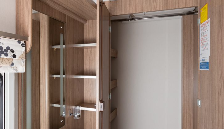 Storage space for two is impressive in the Pastiche 460/2's wardrobe, with hanging space as well as shelves