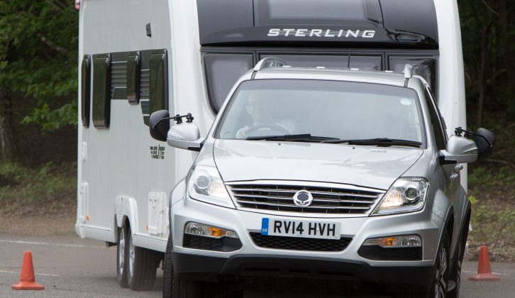 The caravan could be felt pushing and shoving the SsangYong Rexton W in Practical Caravan's simulated emergency manoeuvre
