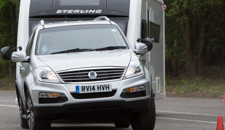 The big SsangYong Rexton W leaned heavily in Practical Caravan's lane-change test