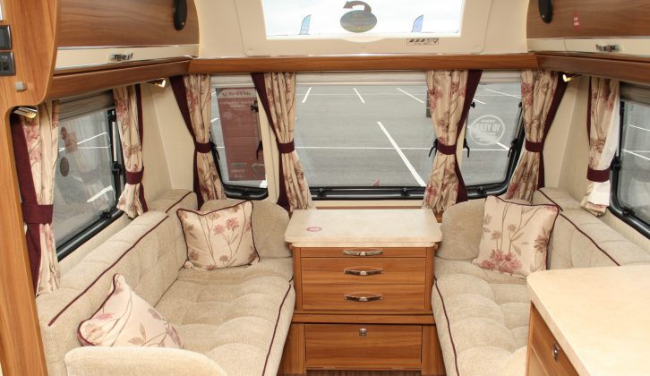 The lounge of the Elddis Affinity 554 can seat four diners, but it is still a bit squeezed for space