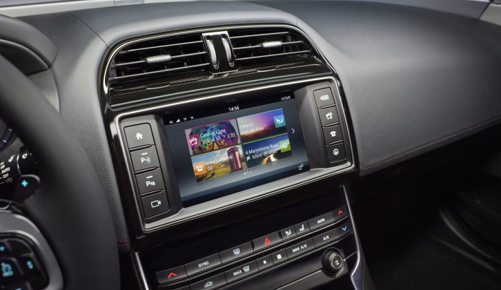 There's an all new infotainment system in the Jaguar XE – great for keeping everyone happy when towing on your caravan holidays