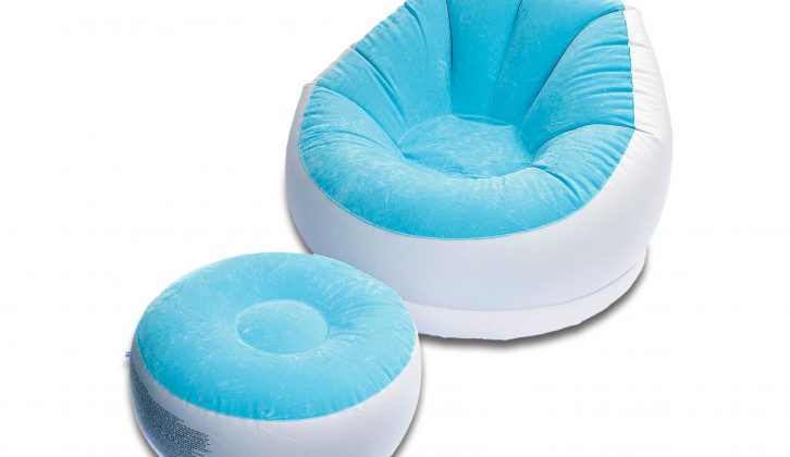 Inflatable furniture can be very useful on your caravan holidays, as this Intex Café Chaise chair and footstool prove in the Practical Caravan review