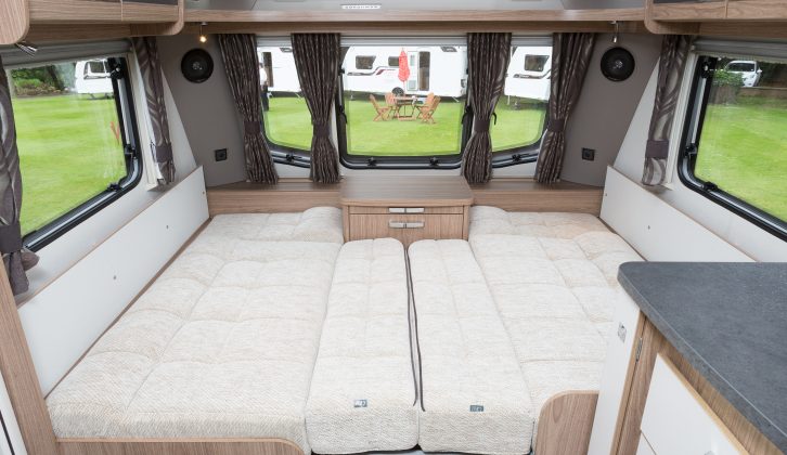 The front lounge of the Coachman VIP 575/4 can be converted into a remarkably wide double bed, but its bench seats are too short to be used as twin beds