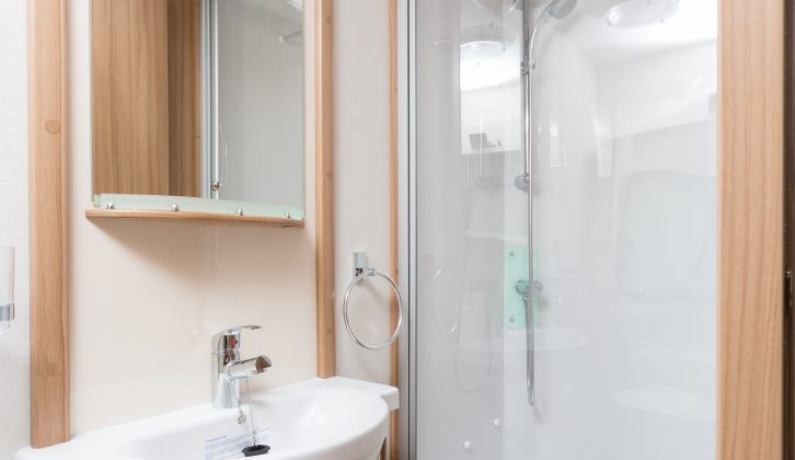 The Lunar Delta TI boasts an end washroom that is so spacious that the fully lined shower cubicle is more like one you'd find at home, rather than in a caravan