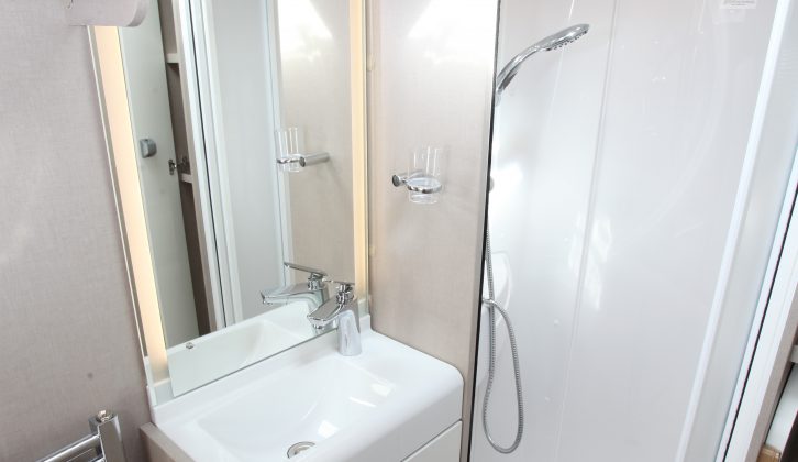 A heated towel rail adds to the luxury of the Sterling Continental 630's washroom, plus there's a large shower